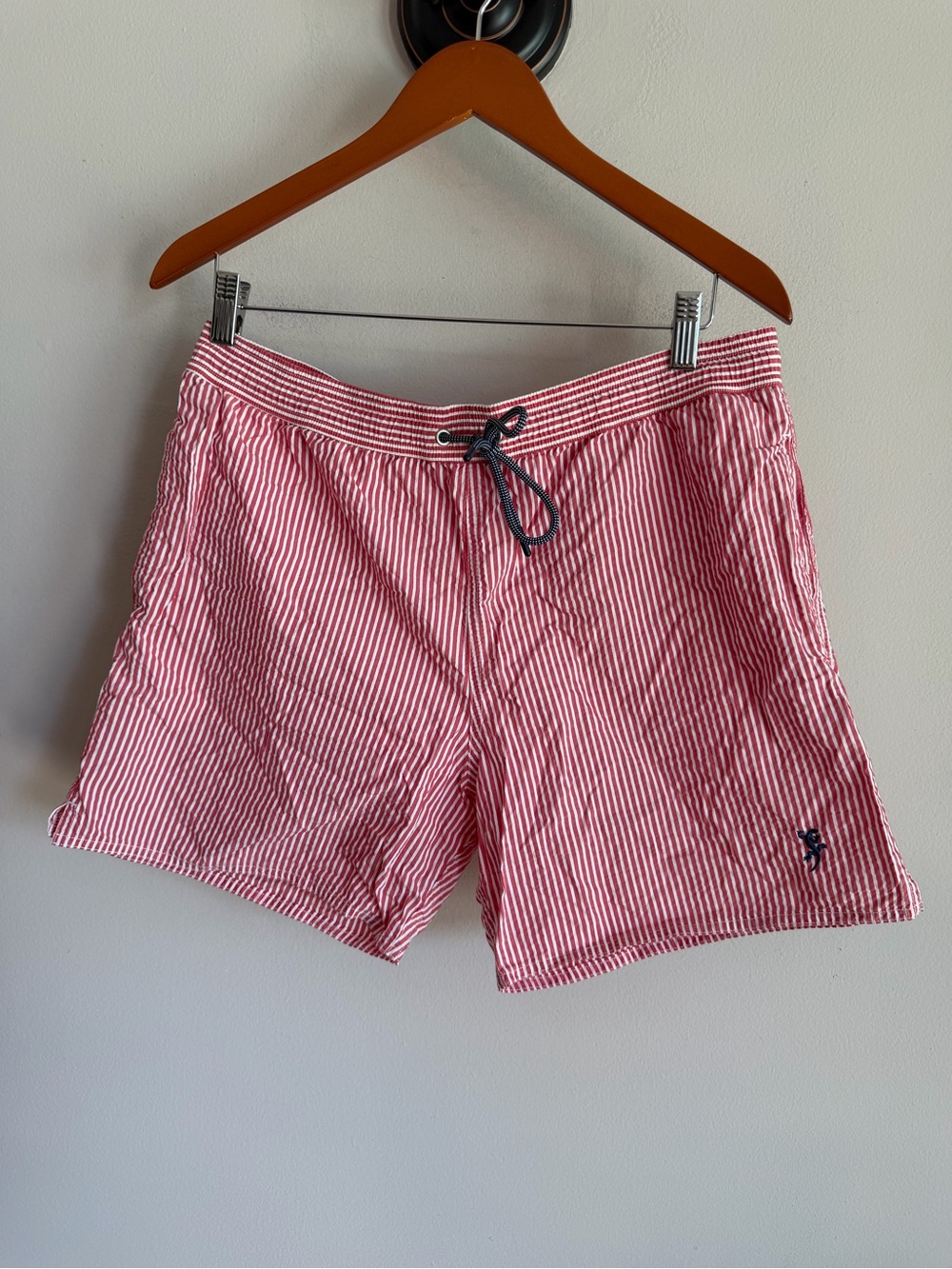 Men's Red Stripe Swim Trunks - Classic Seersucker Style